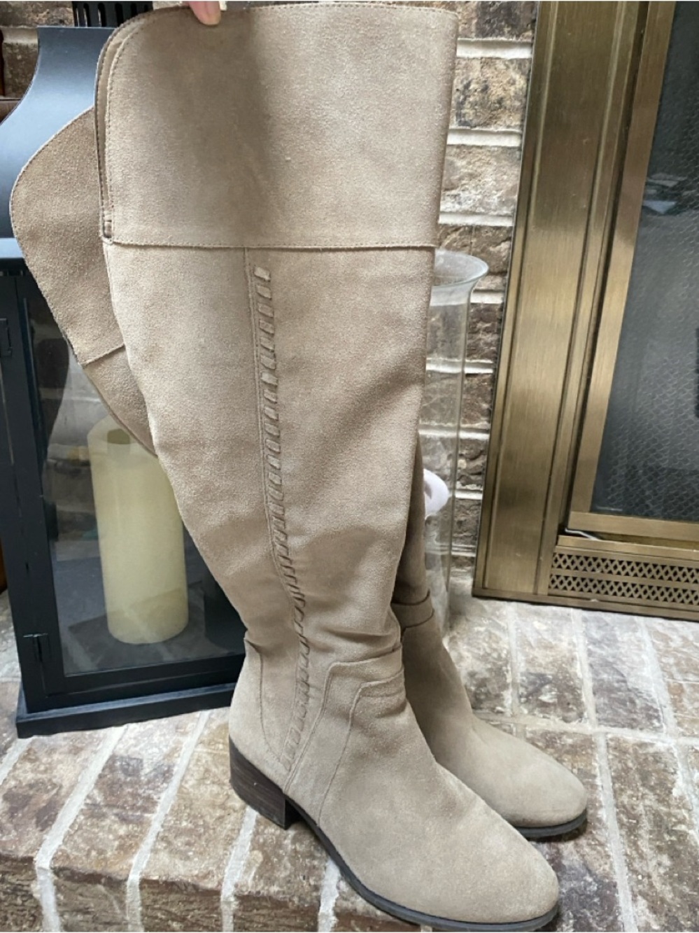 VINCE CAMUTO Kreston Genuine Suede Boots Over-the-Knee Beige Size 7 1/2 - Picture 2 of 6